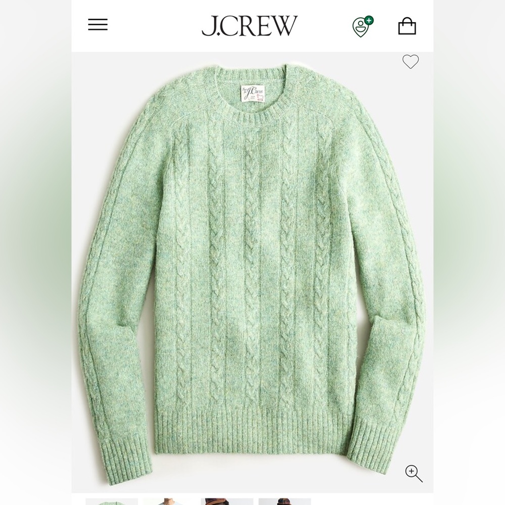 Men's Jcrew brushed wool cable knit Green Sweater new with tags size Med